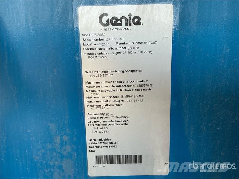 Genie Z80/60 4WD Diesel Articulating Boom Lift (Inoperab Iseliikuvad poomtõstukid
