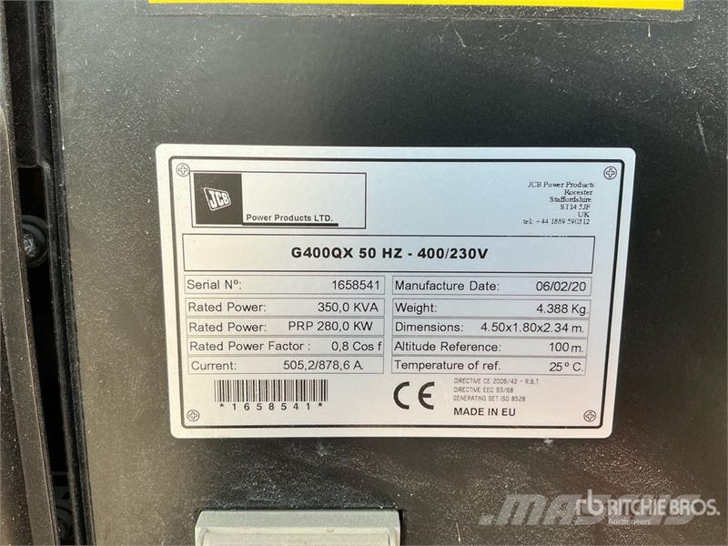 JCB G400QX 350 kVA Skid-Mounted Generator Set Diiselgeneraatorid