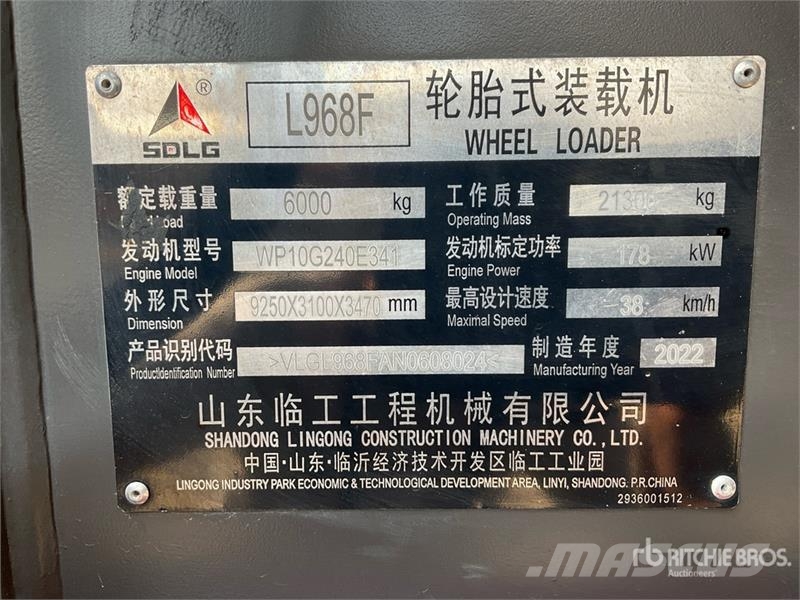 SDLG L968F Wheel Loader Chargeuse sur pneus