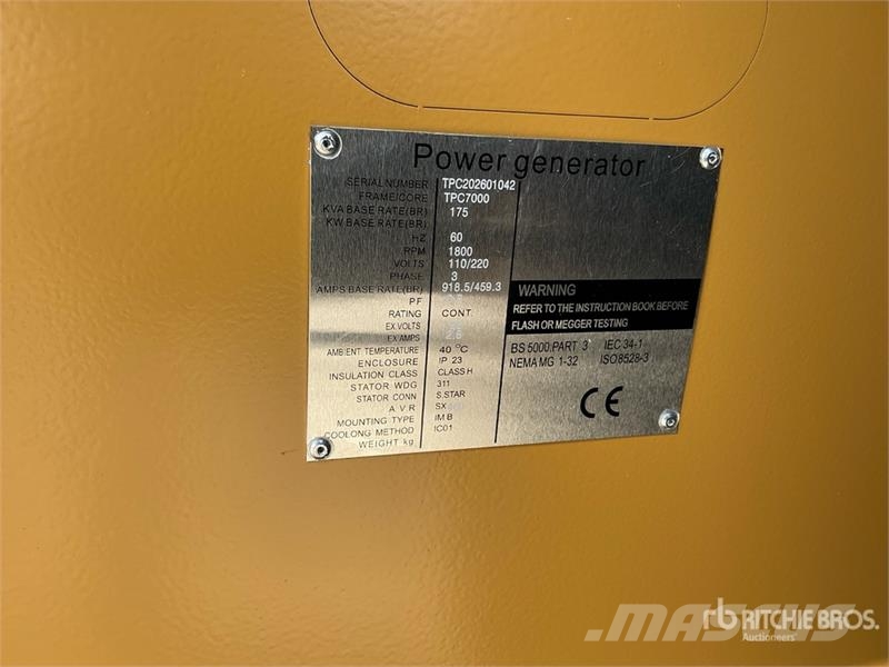  TPC 7000 175 kVA Skid-Mounted Generator Set (Unuse Dīzeļģeneratori