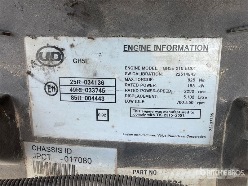 UD LKE210 4x2 7 Ton Curtain Side Truck (Inoperable) Tentautod