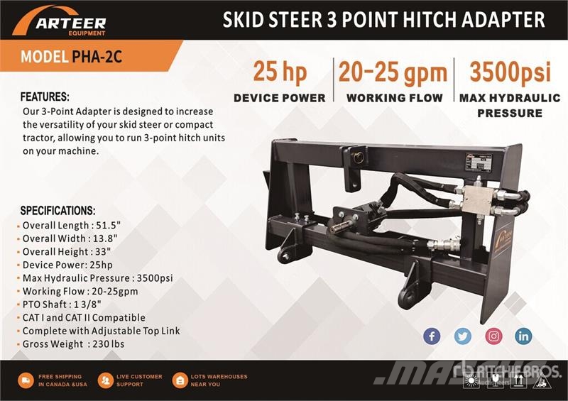 Arteer PHA-2C Skid Steer 3-Point Adapter (Unused) Övriga