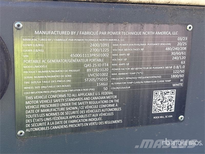 Atlas Copco QAS 25 ID FT4 20 kW Mobile Generator Set Dīzeļģeneratori