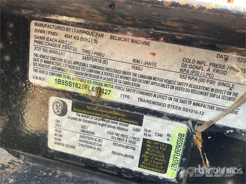 Belmont SS1016-12 16 ft T/A Equipment Trailer Prikolice za prevoz vozil