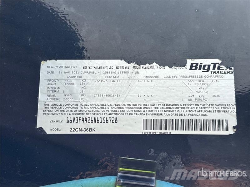 Big Tex 22GN-36BK 36 ft T/A Gooseneck Equipment Trailer Autonkuljetusperävaunut