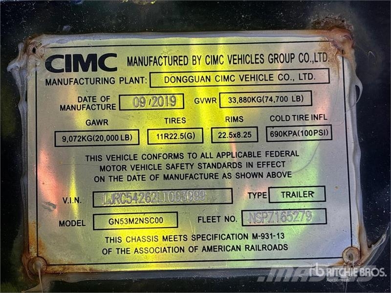 CIMC GN53M2NSC00 T/A Container Trailer Rimorchi portacontainer