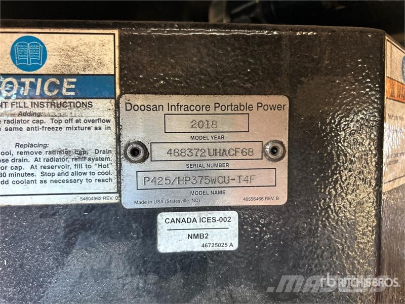 Doosan HP375 375 cfm Mobile Air Compressor Compressors