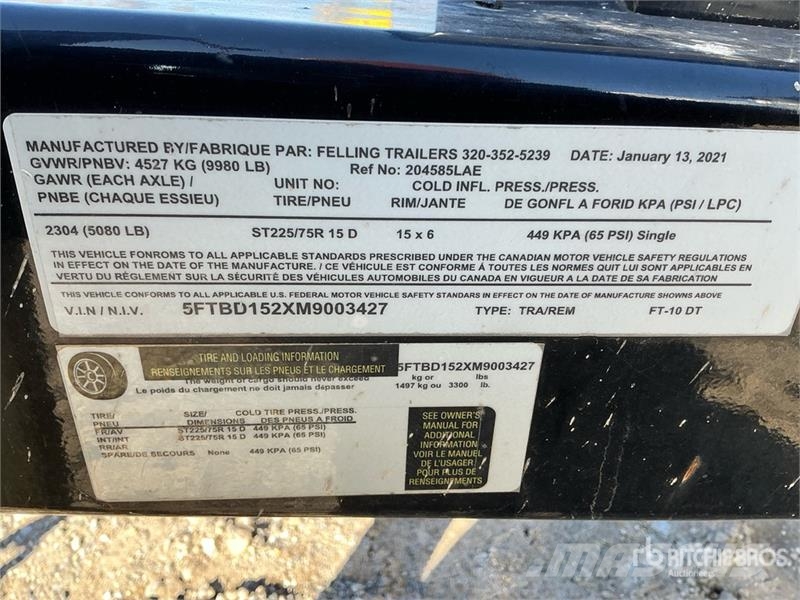 Felling FT-10DT 10 ft T/A Dump Utility Trailer مقطورات قلابة