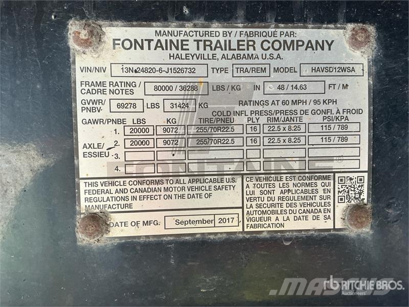 Fontaine HAVSD12WSA 40000 lb 48 ft T/A Spread Axle Step Dec Nizki nakladalci
