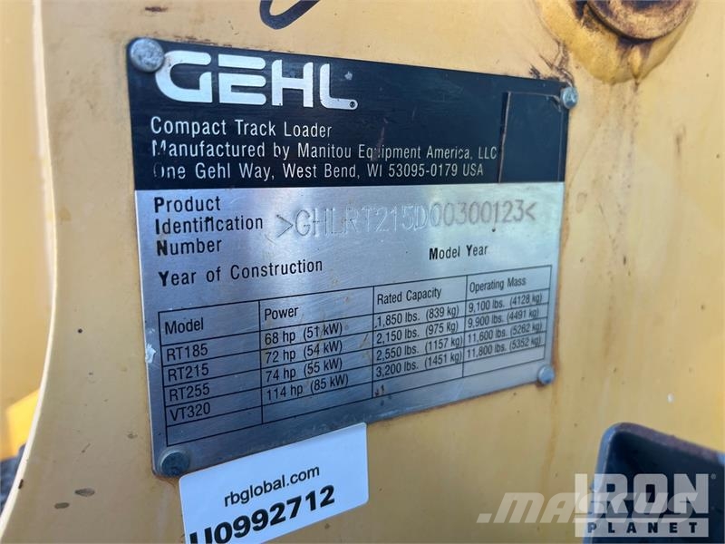 Gehl RT215 Two-Speed High Flow Compact Track Loader Smykem řízené nakladače