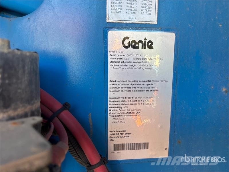 Genie S-60 4WD Diesel Telescopic Boom Lift Plataformas con brazo de elevación telescópico