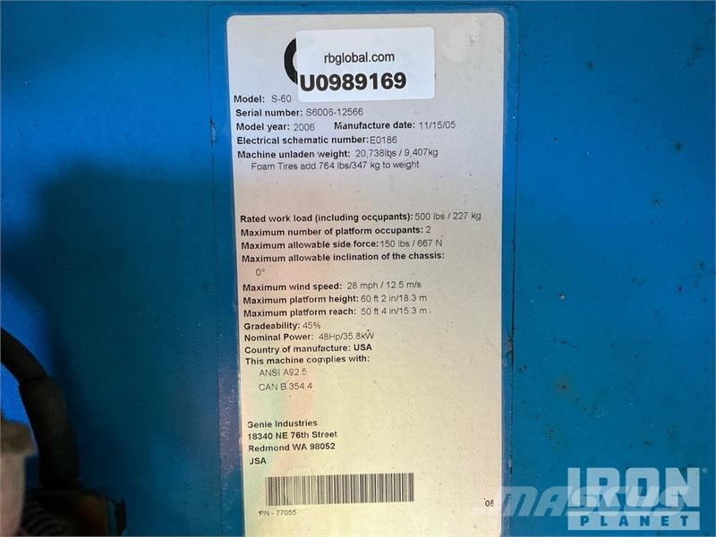 Genie S60 4WD Diesel Telescopic Boom Lift Телескопічні підйомники