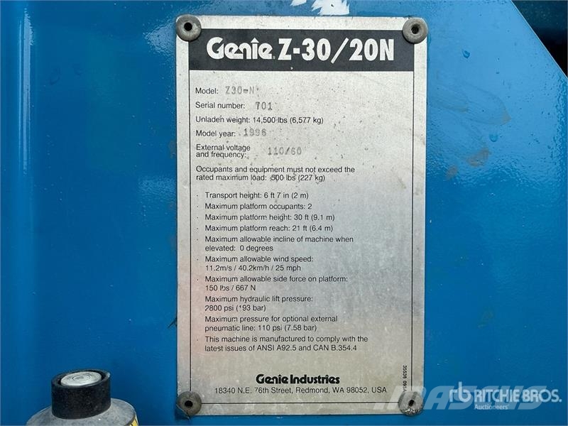 Genie Z30-N 2WD Electric Articulating Boom Lift Piattaforme a braccio articolato