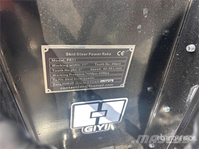 GIYI GY-PR71 71 in Mini Skid Steer Power Rake (Unu Other components
