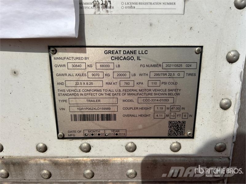 Great Dane 53 ft x 102 in T/A Van Trailer Remorque Fourgon