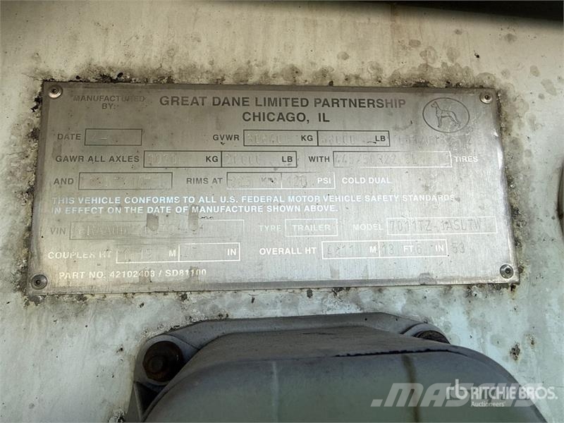 Great Dane 7011TZ-1ASLTW 53 ft x 102 in T/A Refrigerated Trai 冷凍冷蔵トレーラー