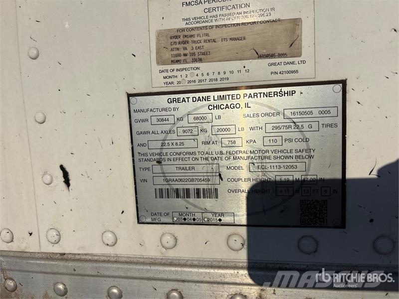Great Dane 7211TZ-1 53 ft x 102 in T/A Refrigerated Trailer Piekabes ar temperatūras kontroli