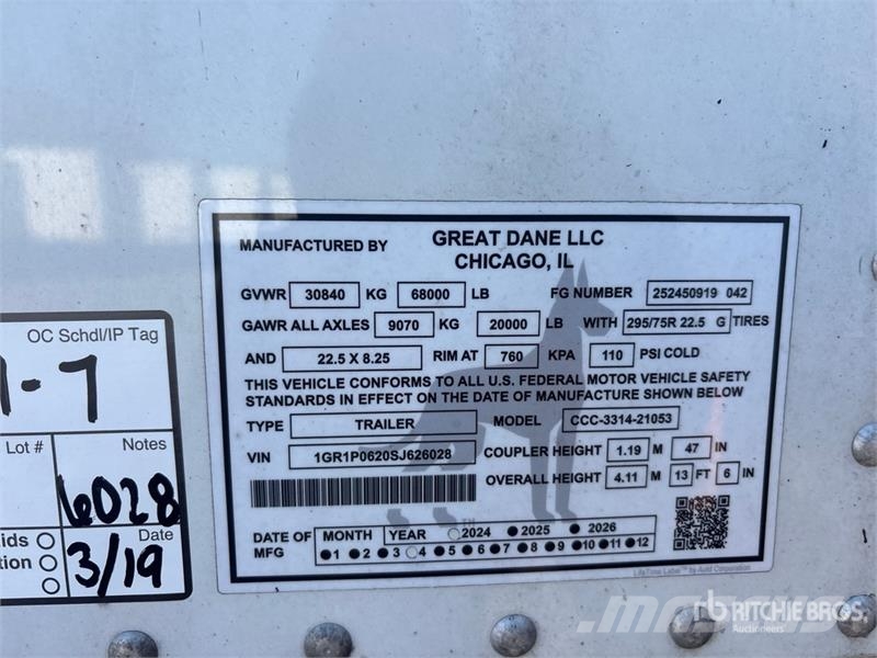Great Dane CCC-3314-21053 53 ft x 102 in T/A Van Trailer Прицепы-фургоны