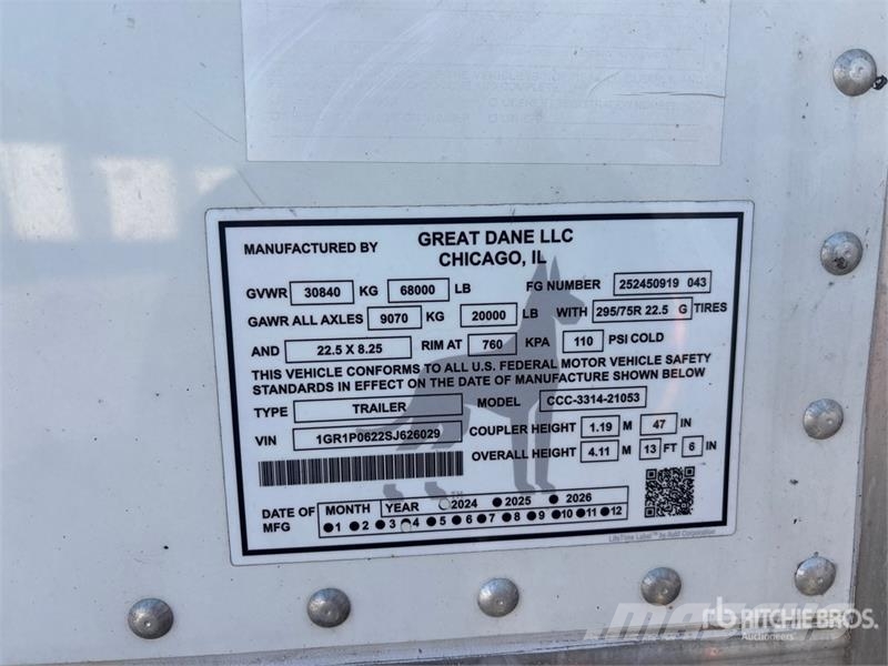 Great Dane CCC-3314-21053 53 ft x 102 in T/A Van Trailer Причепи-фургони