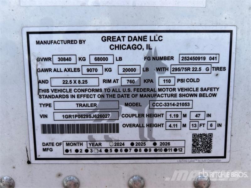Great Dane CCC-3314-21053 53 ft x 102 in T/A Van Trailer Причепи-фургони