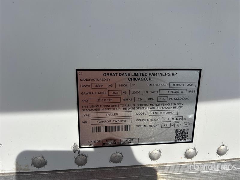 Great Dane Ess-1114-31053 53 ft x 102 in T/A Refrigerated Tra Frysetrailer Semi
