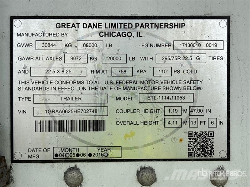 Great Dane ETL-1114-11053 53 ft x 102 in T/A Refrigerated Tra Temperature controlled semi-trailers