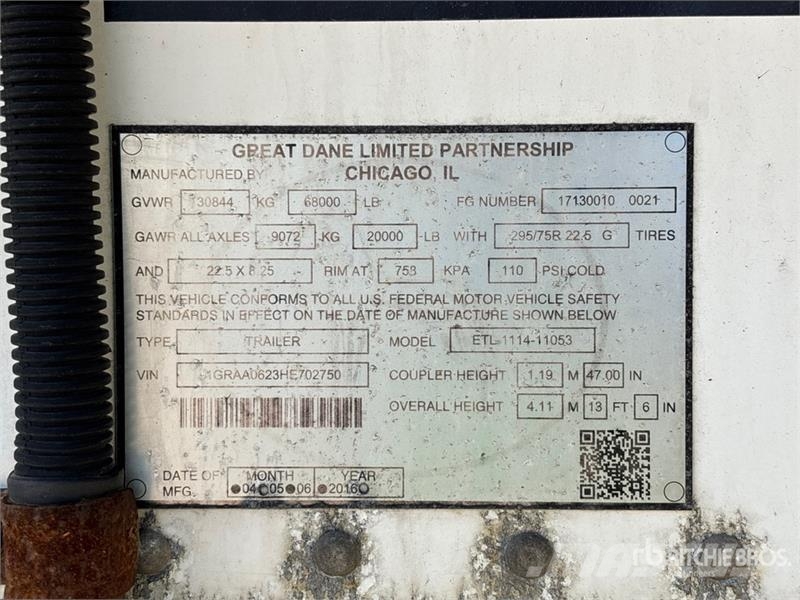 Great Dane ETL-1114-11053 53 ft x 102 in T/A Refrigerated Tra 保温半挂车