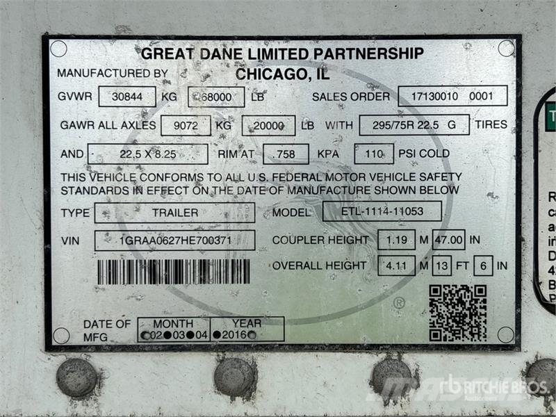 Great Dane ETL-1114-11053 53 ft x 102 in T/A Refrigerated Tra 保温半挂车