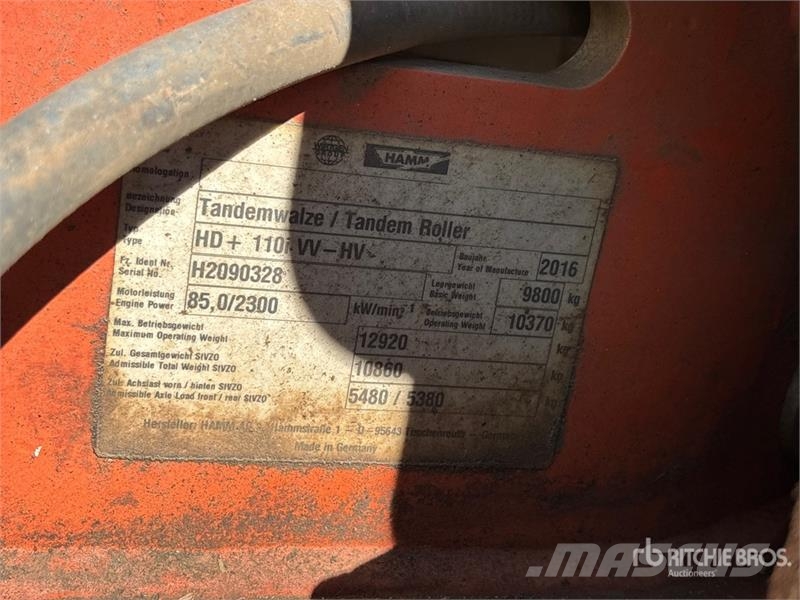 Hamm HD+ 110i VV-HV Double Drum Roller (Inoperable) Cilindros Compactadores tandem