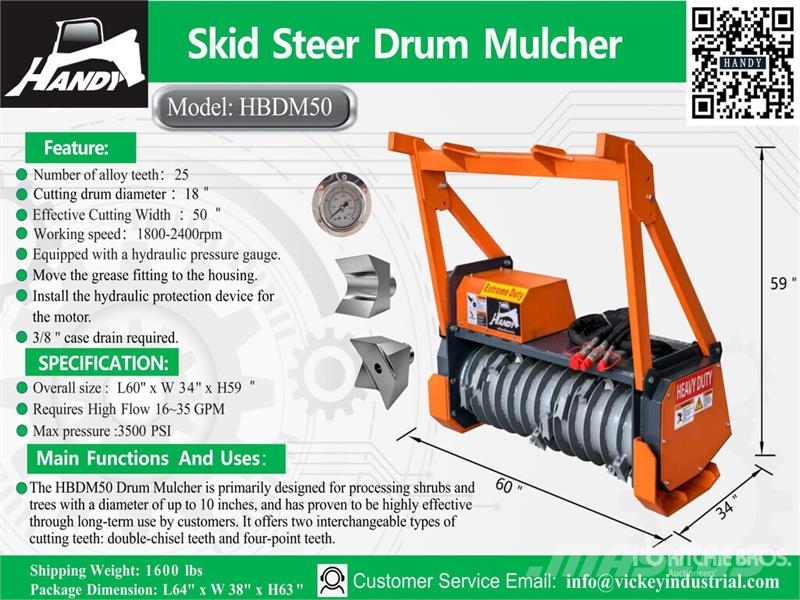 Handy HBDM50 50 in Drum Skid Steer Mulcher (Unused) Лісові мулчери