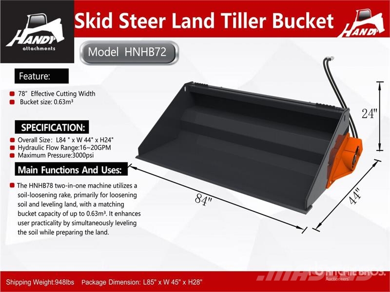Handy HNHB72 72 in Power Rake Skid Steer Bucket (Unused) Žlice