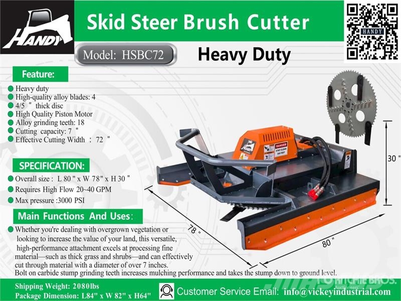 Handy HSBC72 72 in Skid Steer Brush Cutter (Unused) Pyörillä varustetut leikkurit