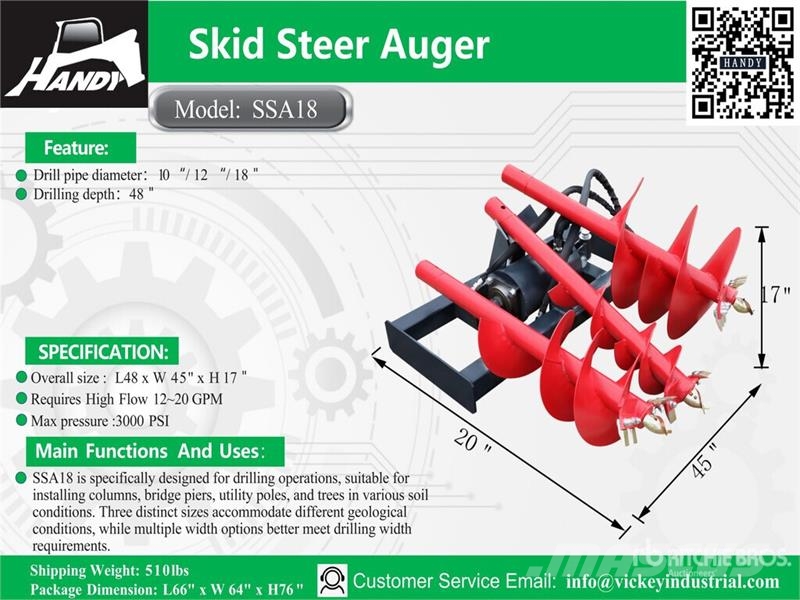 Handy SSA18 Skid Steer Auger (Unused) Vrtalne naprave