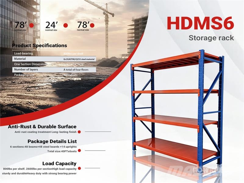 HDMS6 2 ft x 40 ft Heavy Duty Metal Shelving (Unus Other components