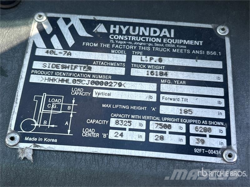 Hyundai 40L-7A 8325 lb Cushion Tire Forklift 그 외 지게차