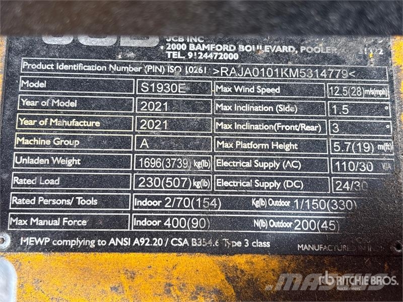 JCB S1930E Škarjaste dvižne ploščadi
