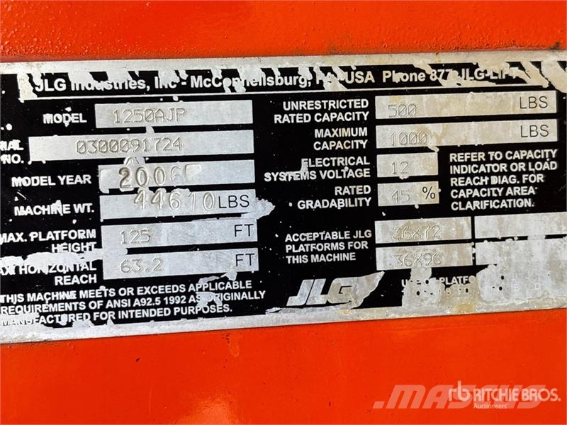 JLG 1250AJP 4WD Diesel Articulating Boom Lift - Factor 관절형 전동이동 리프트