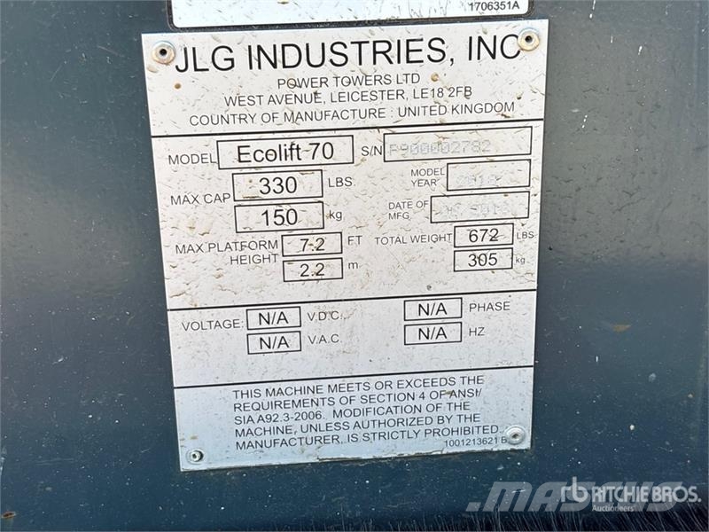 JLG EcoLift 70 Self Propelled Personnel Lift Andet tilbehør