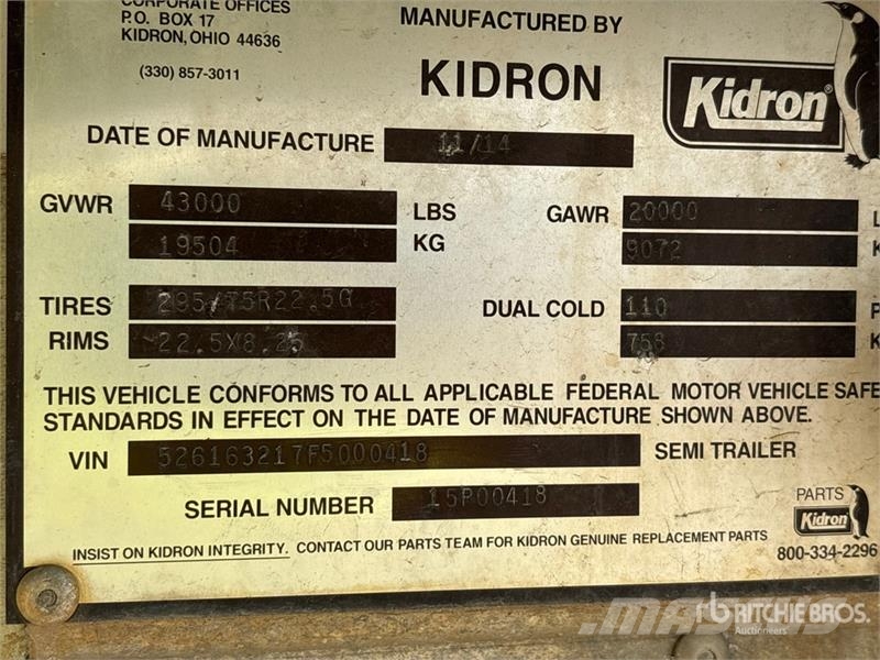 Kidron 32RTPEASEW102SP 32 ft x 102 in S/A Refrigerated Tr Poluprikolice hladnjače