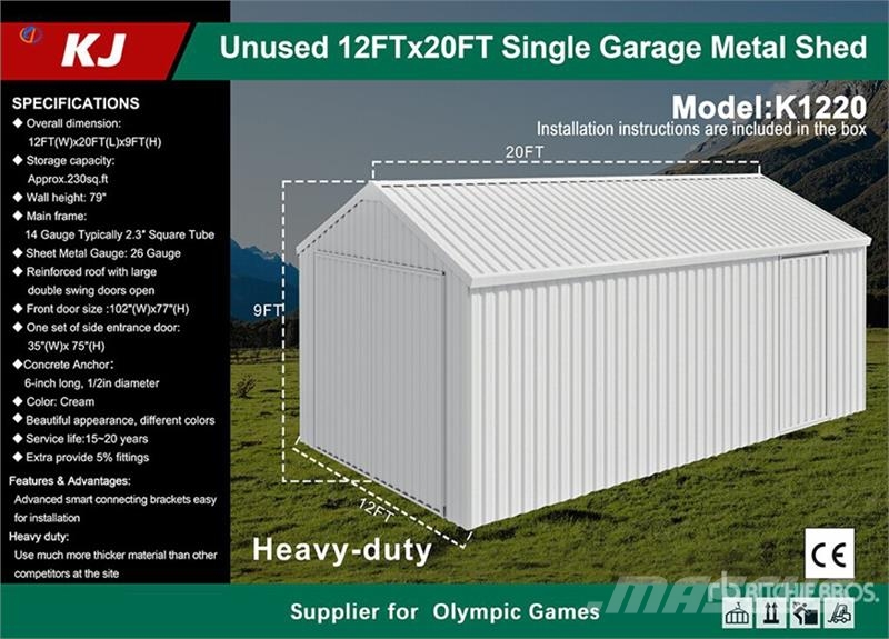 KJ K1220 12 ft x 20 ft Metal Garage (Unused) Stalen constructies