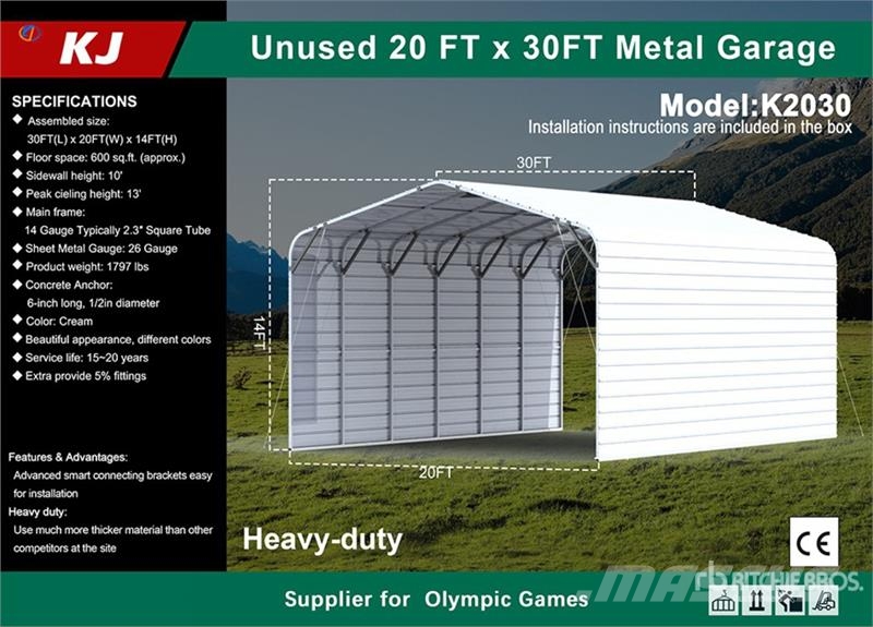 KJ K2030 20 ft x 30 ft Enclosed (Unused) Steel frame buildings