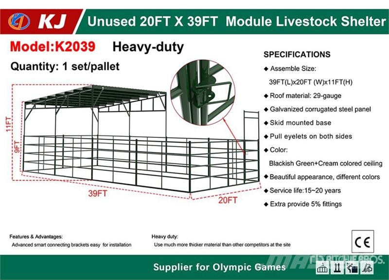 KJ K2039 39 ft x 20 ft Module Livestock Shelter (Unus Muu farmitehnika ja tarvikud