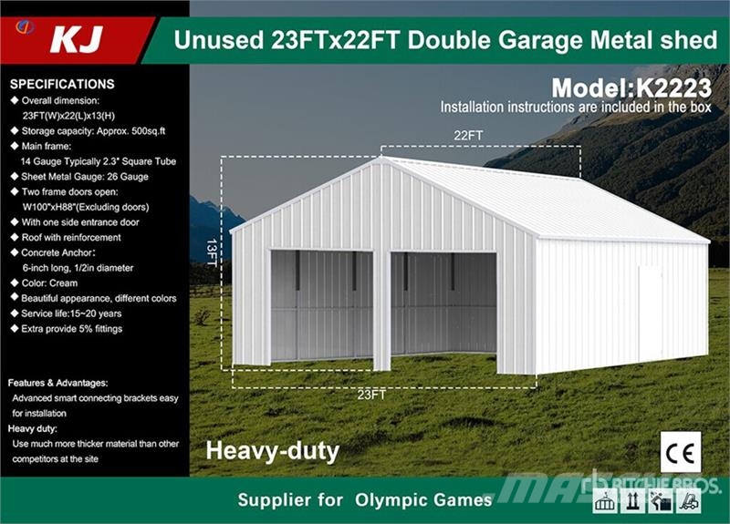 KJ K2223 23 ft x 22 ft Double Garage Metal Storage Bu Stalen constructies