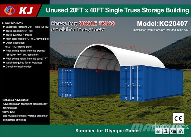 KJ KC20407 20 ft x 40 ft Single Truss Container Shelt Outros Florestal