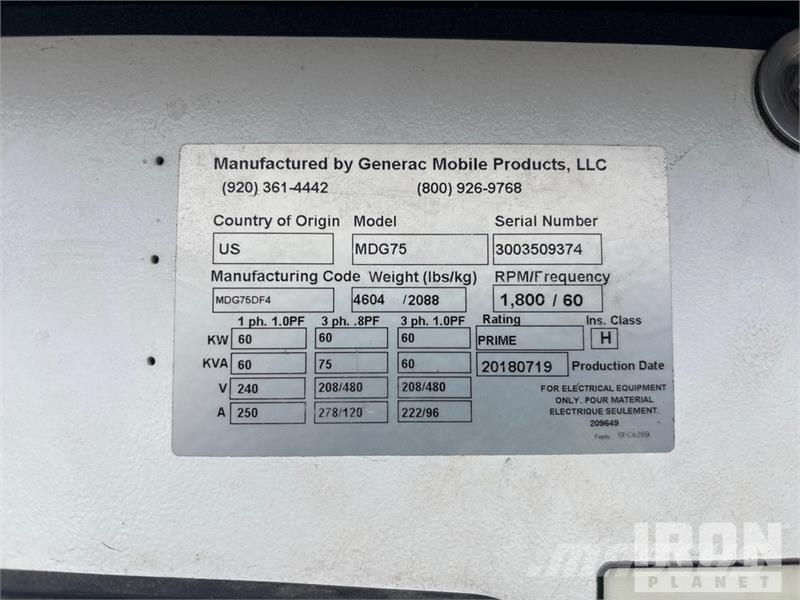 Magnum Pro MDG75 60 kW Mobile Generator Set Generadores diésel