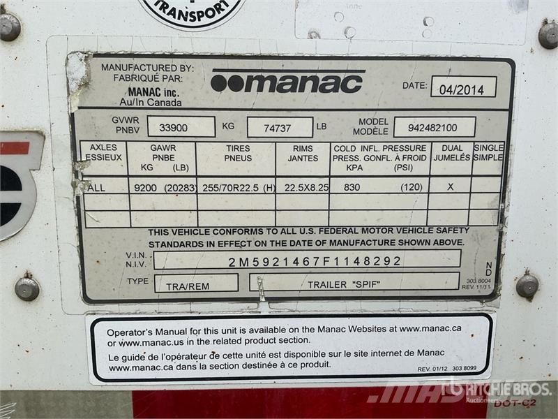 Manac 48 ft T/A Van Trailer Rimorchi cassonati
