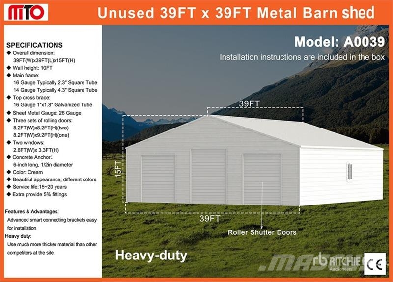  MTO A0039 39 ft x 39 ft Metal Barn Storage Buildin Čelični okviri za građevine