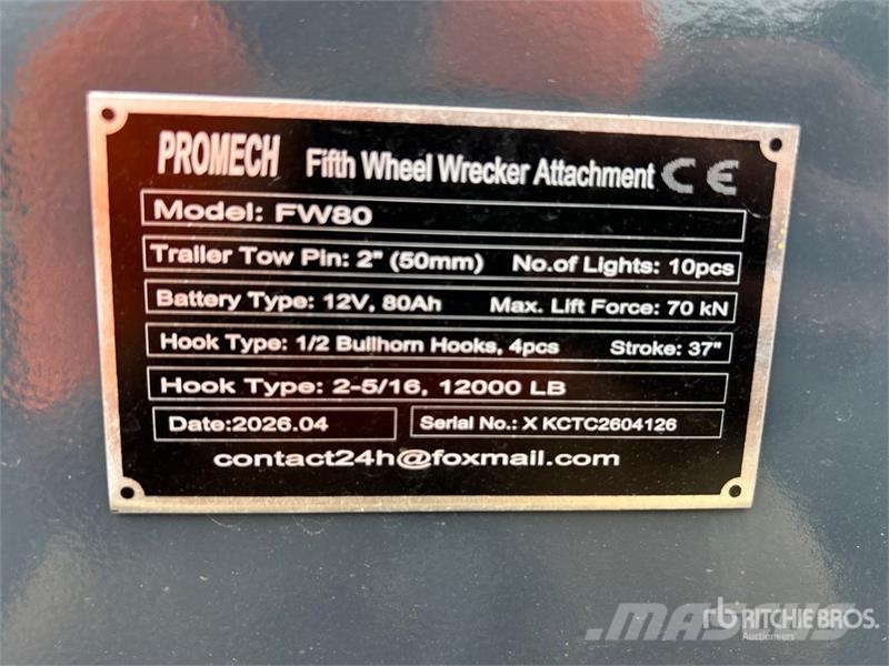  PROMECH FW80 Hydraulic Fifth Wheel Wrecker Attachm 운송 장비 - 기타