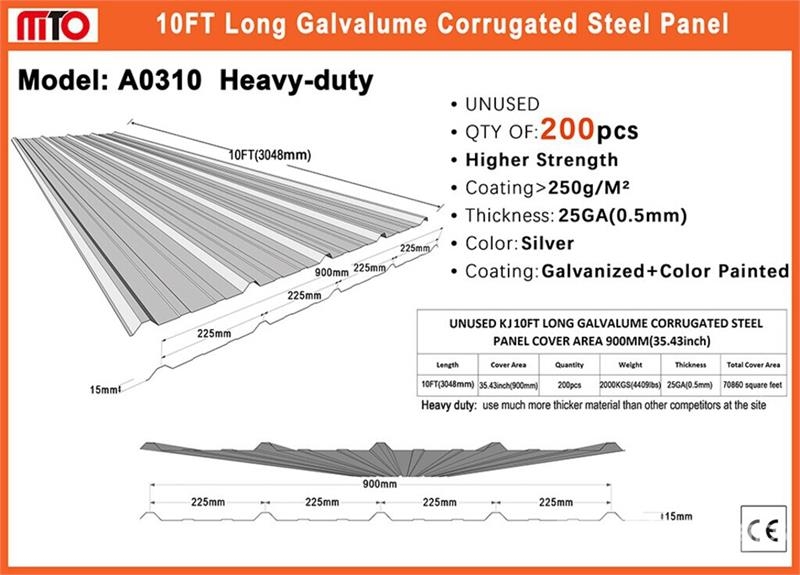 Quantity of (200) MTO A0310 35 in x 10 ft Galvalu Other components