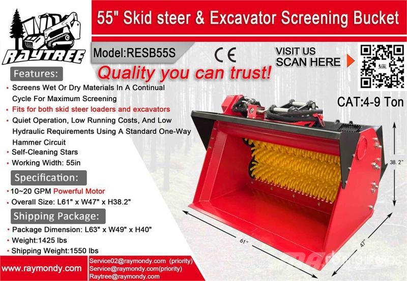 Raytree RESB55S 55 in Excavator & Skid Steer Scree Elekli kepçeler